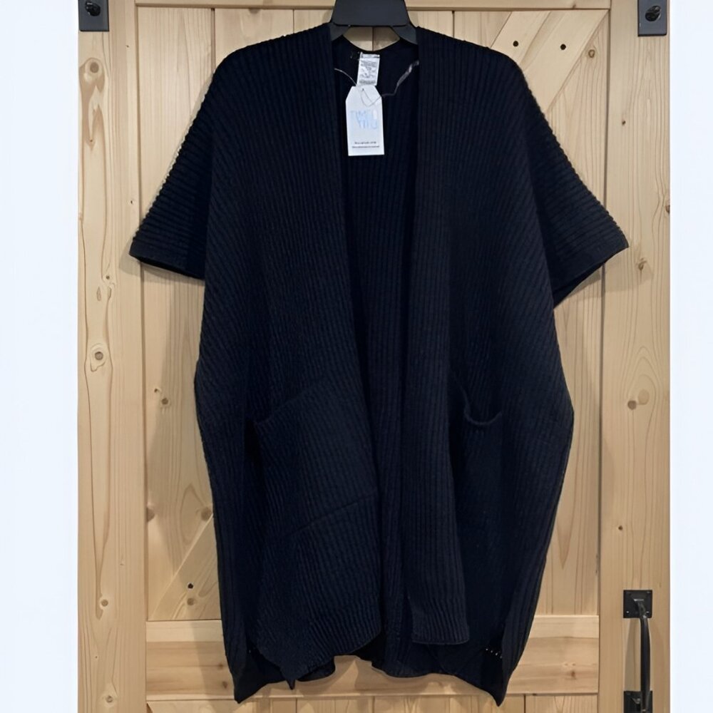 New: OS Women's Thick Rib Knit Sweater Cape w/ Pockets